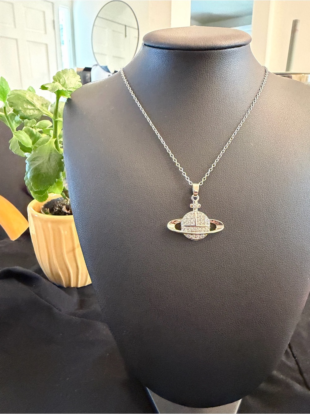 Silver Crystal Planet Pendant Necklace - Women's Jewelry